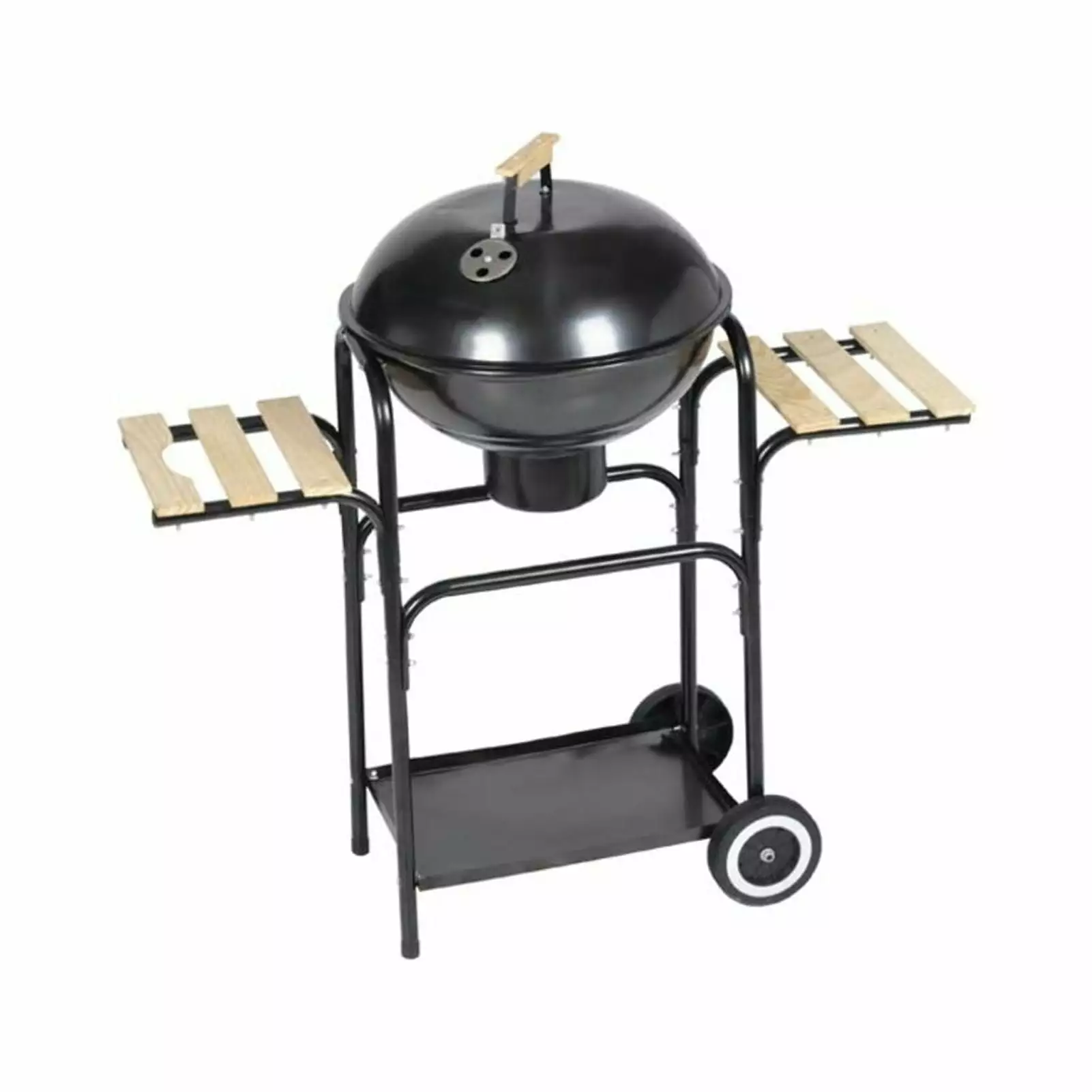 Dcenta 38 Inch Steel Charcoal BBQ Grill Stand 2 Side Tables and Wheels Outdoor Cooking