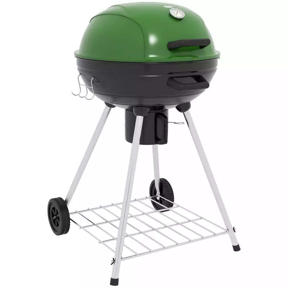 21 Kettle Charcoal BBQ Grill Trolley 360 sq.. Cooking Area Outdoor Barbecue Shelf Wheels Ash Catcher JAMPOOCA