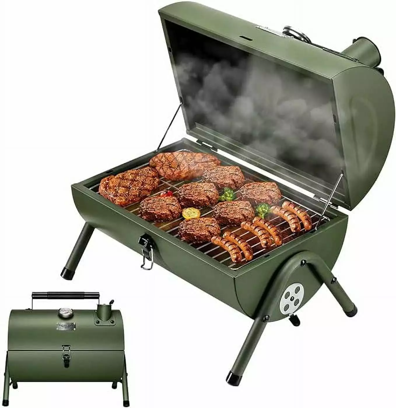 Adjustable Green Charcoal Grill Smoker Outdoor Hiking Picnic Travel LIN