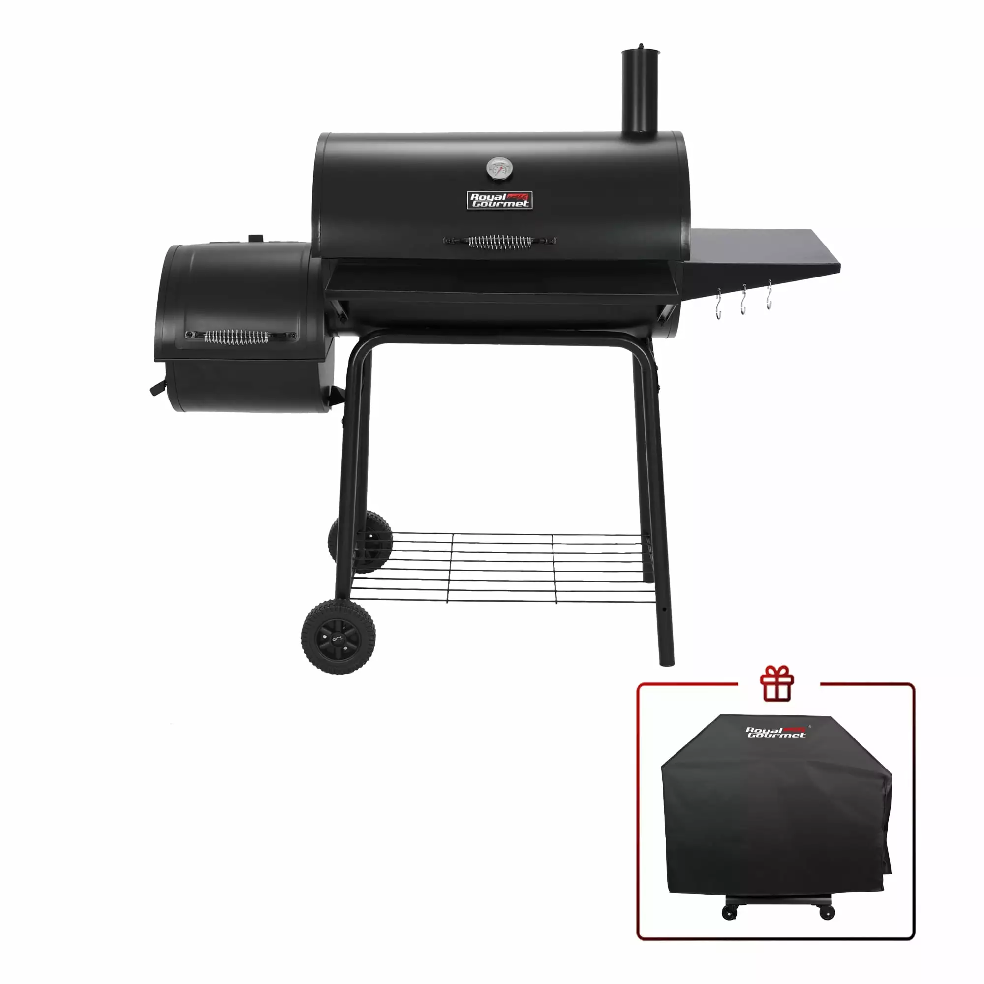 Royal Gourmet 30 Inch Charcoal Grill Offset Smoker and Cover Outdoor BBQ