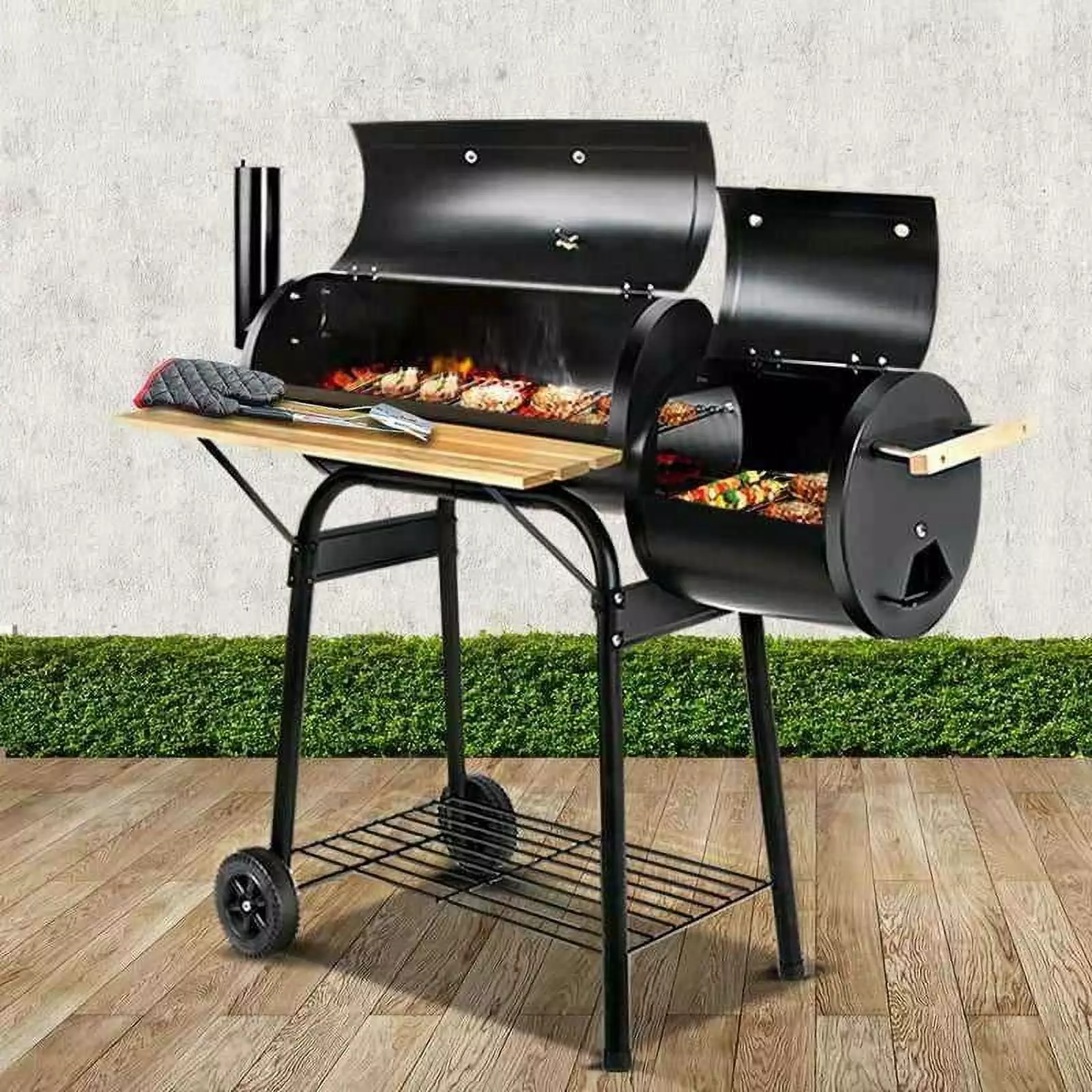 Outdoor Charcoal BBQ Grill Barbecue Pit Patio Backyard Meat Cooker Smoker SSJL