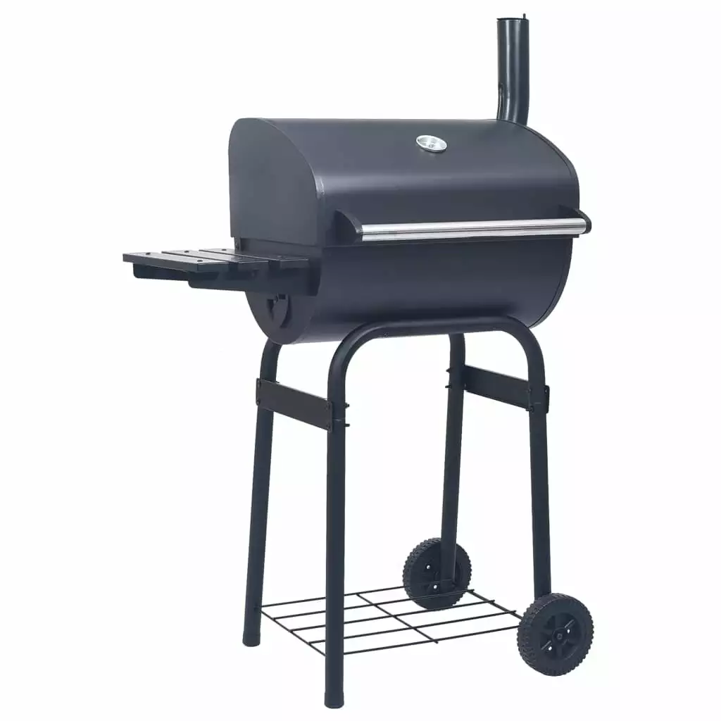 vidaXL Black Charcoal BBQ Grill Smoker Bottom Shelf Outdoor Cooking