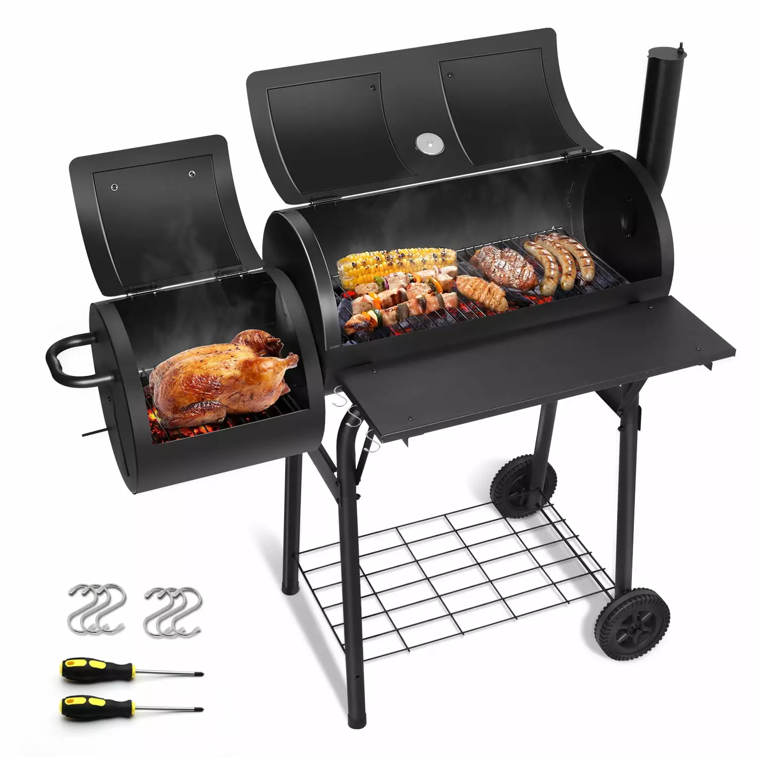 Waloption Charcoal Grill Offset Smoker and Wheels Backyard Patio Beach Party Walchoice