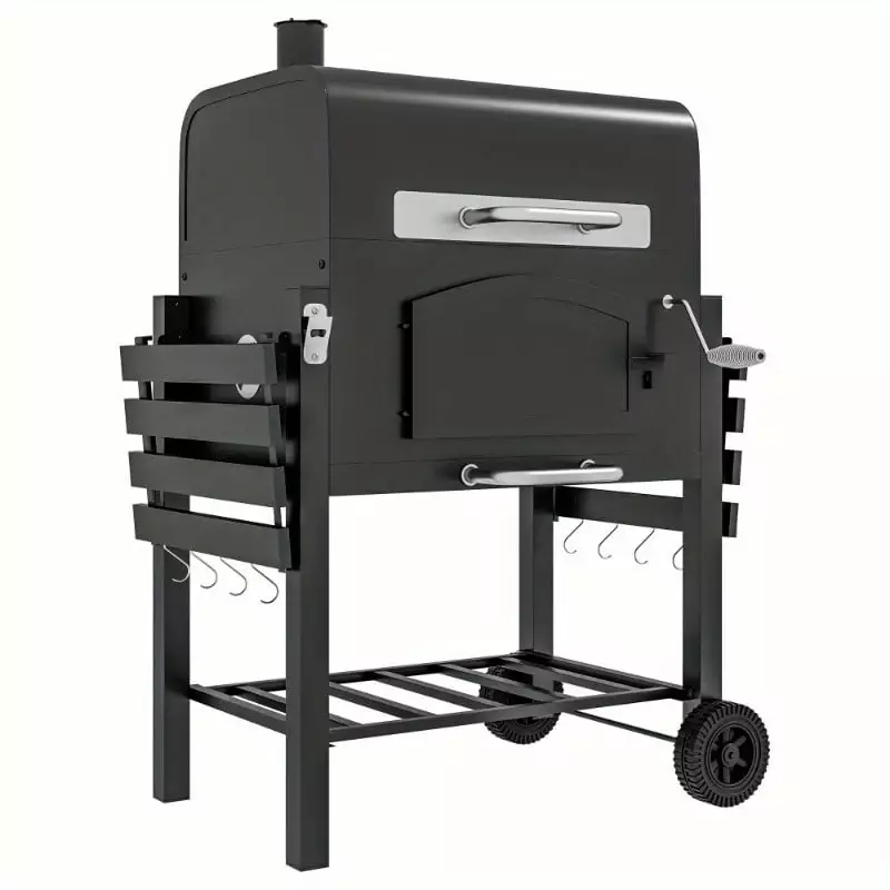 Zateety Adjustable Height Charcoal BBQ Grill Folding Shelves and Wheels