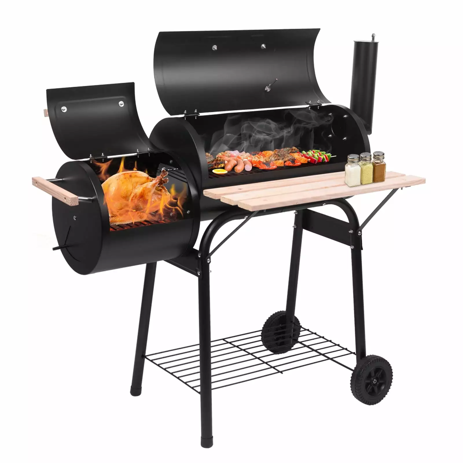 Zimtown Charcoal Grill Outdoor Barbecue Pit Offset Smoker Patio Backyard Black