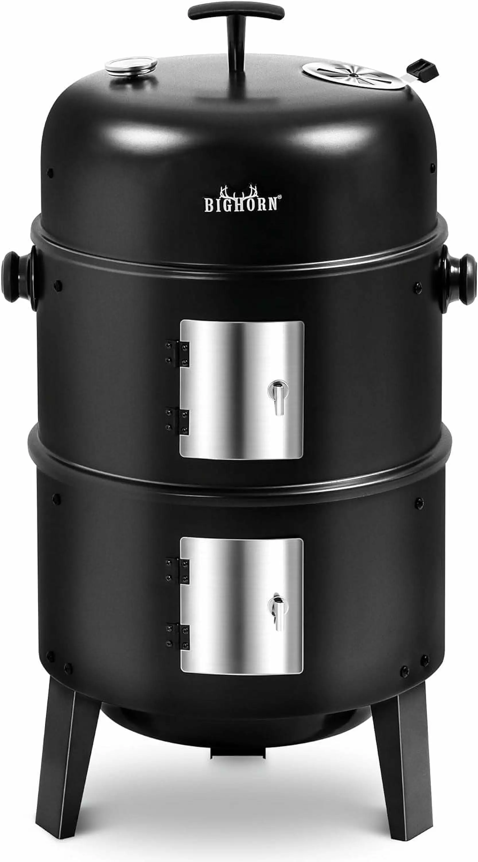 BIG HORN OUTDOORS 16 Inch Vertical Charcoal Smoker Grill Camping Outdoor Cooking