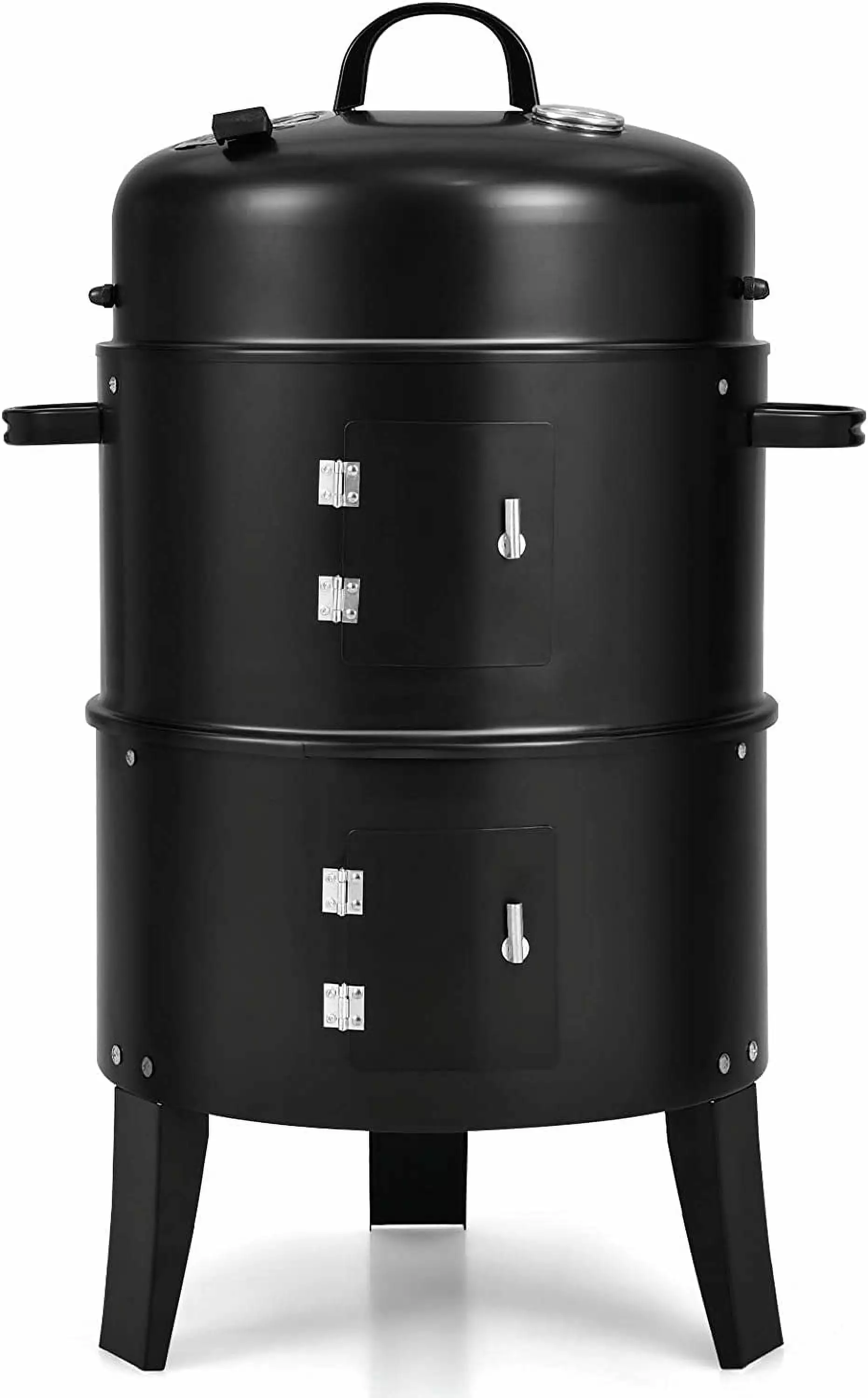 3--1 Charcoal BBQ Smoker Grill Built- Thermometer and 6 Hooks Outdoor Backyard Camping Cooking CTTT