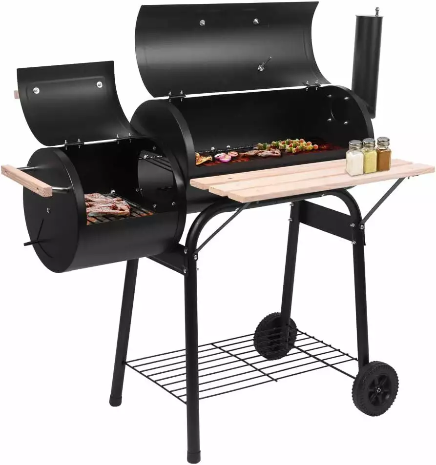 Heavy-Duty Charcoal Smoker Grills - Extra Large Outdoor BBQ Grill Offset Smoker and Warming Tray GoXteam