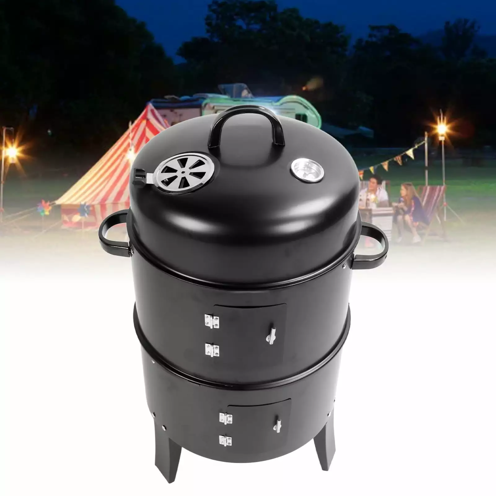 Charcoal Smoker. Travel-friendly Multipurpose Cold Rolled Iron Easier Cooking 3 1 BBQ Smoker Thermometer Outdoor OTVIAP