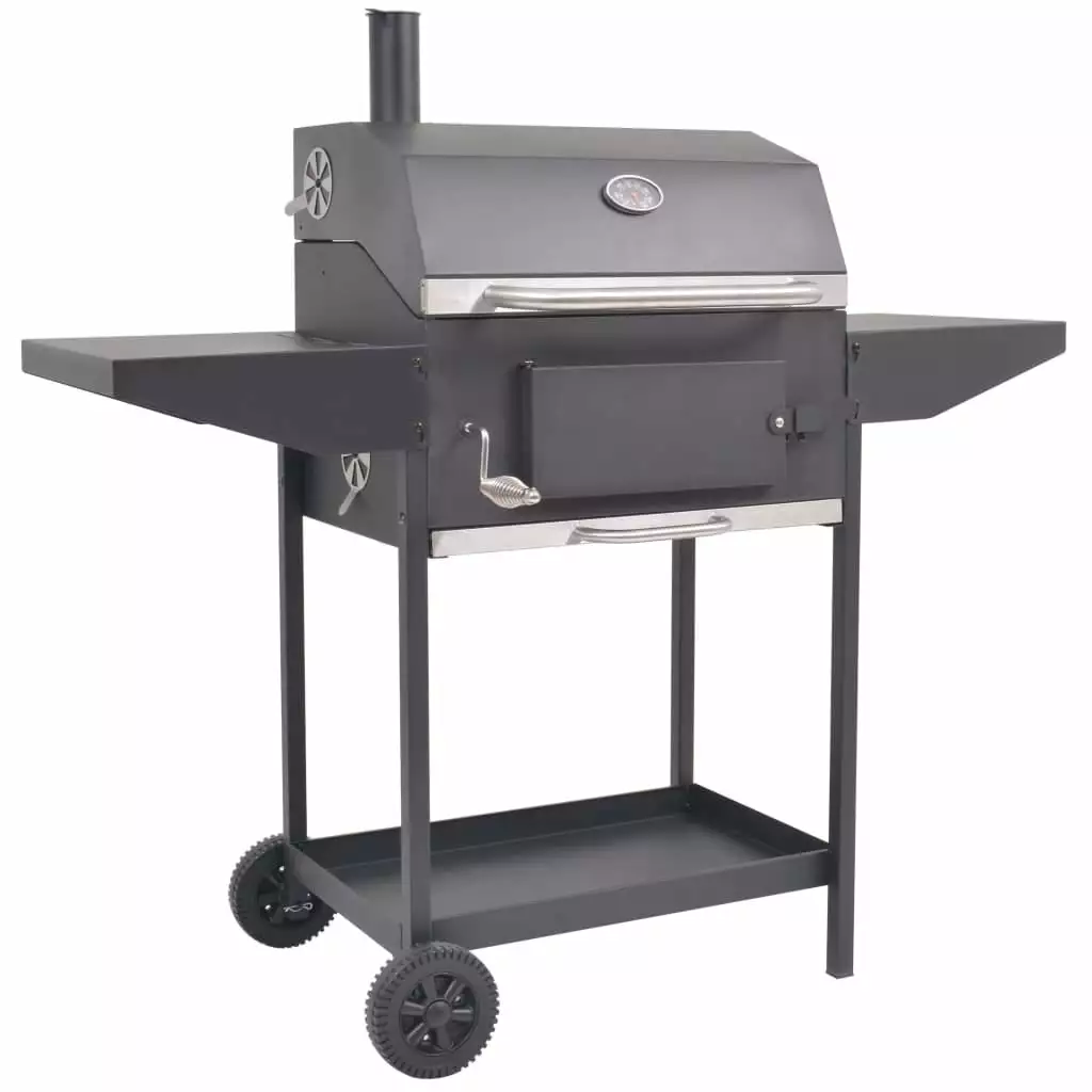 vidaXL BBQ Charcoal Smoker Bottom Shelf Black Outdoor Cooking Grill