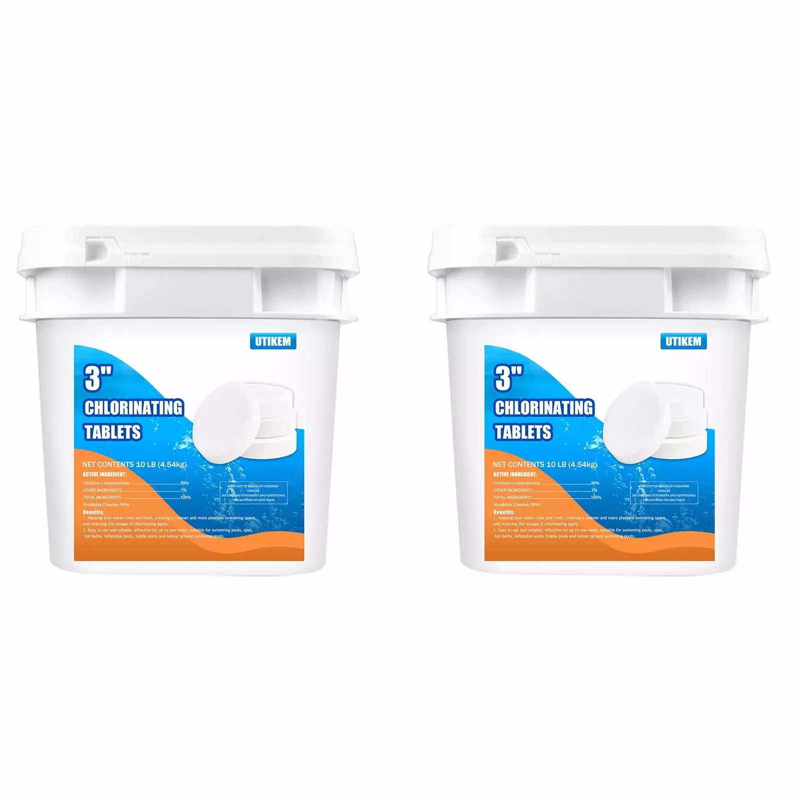 UTIKEM 10 Pounds 3 Stabilized Chlorine Tabs Swimming Pools Hot Tubs and Spas 20