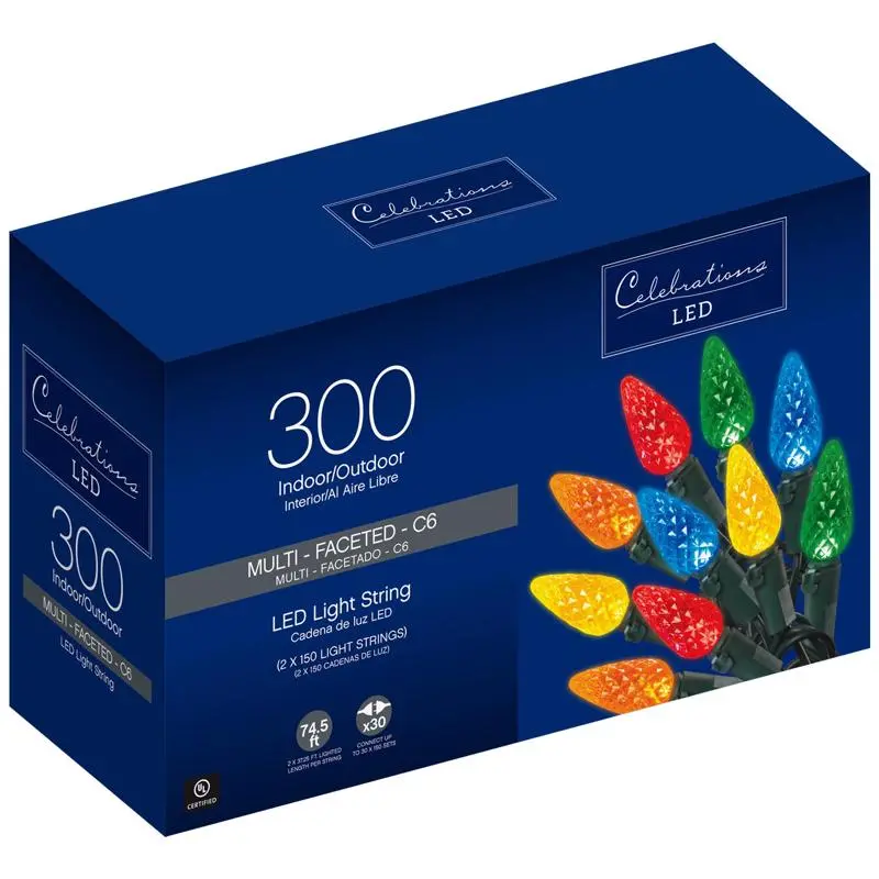 Celebrations LED C6 Multicolored 300 Count 74.5 ft String Christmas Lights Indoor Outdoor Decor