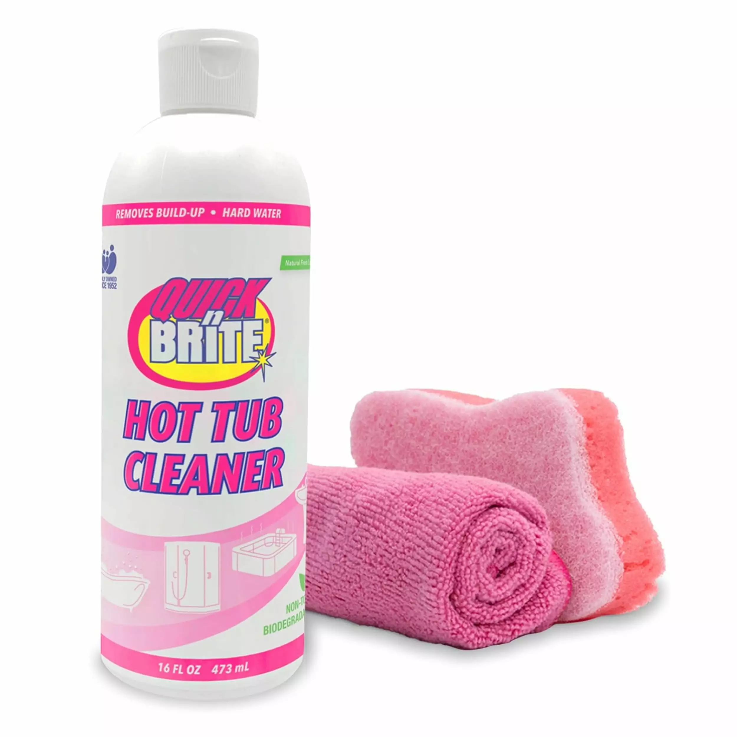 Quick N Brite Heavy Duty Hot Tub Cleaner Kit Non-abrasive Gel Sponge and Cloth 16 oz 16