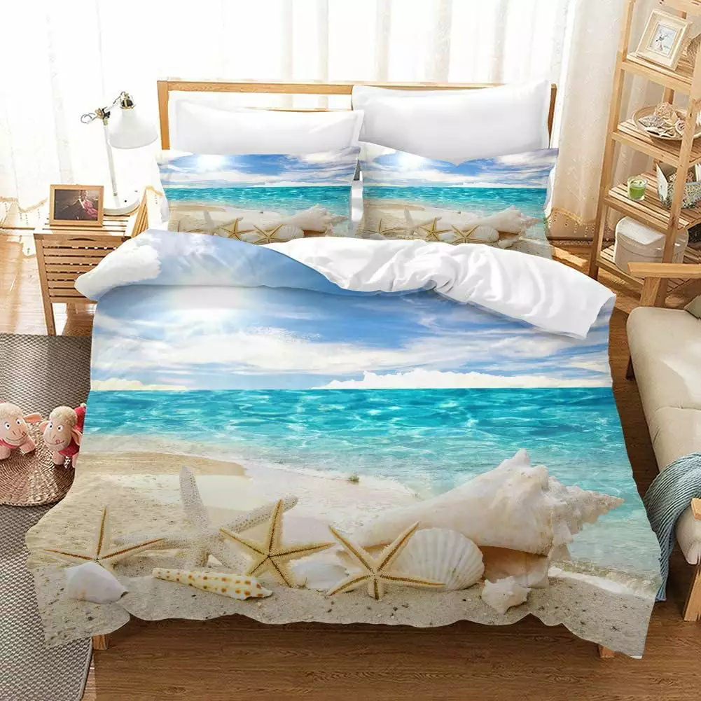Beach Bedding Coastal Ocean Quilt Set 3-Piece Pillowcases Wotrick