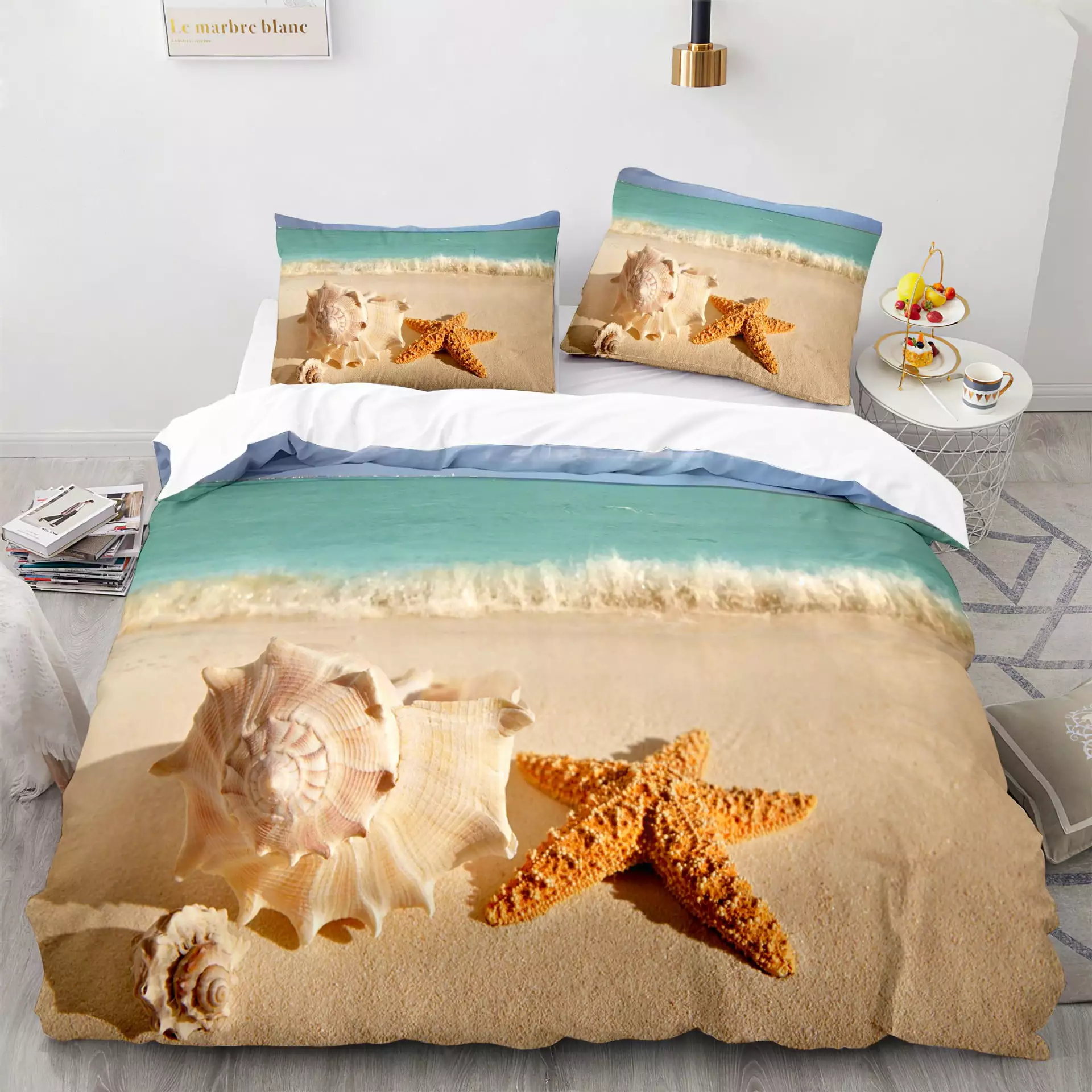 Sealife Seashells Starfish Coastal Nautical Quilt Set 3-Piece Bedding Wotrick