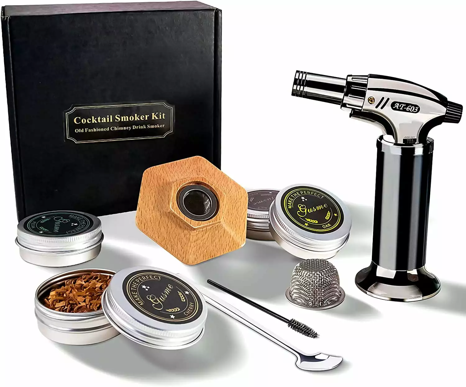 Cocktail Smoker Kit Torch and Four Flavors Wood Chips Whiskey Gift Set Cocoprak