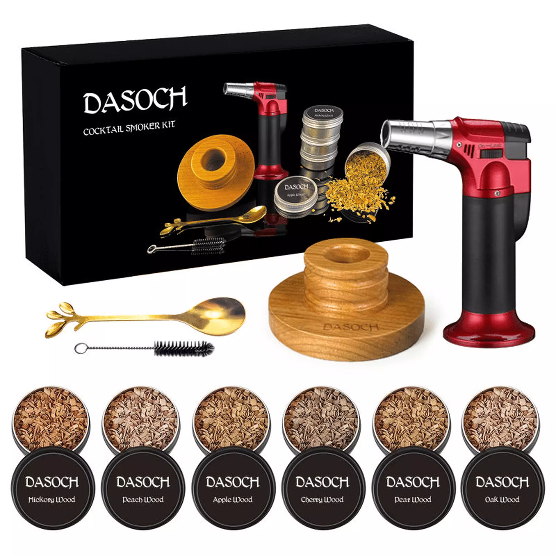 Dasoch Cocktail Smoker Kit Torch and 6 Flavors Wood Chips Whiskey Infusion
