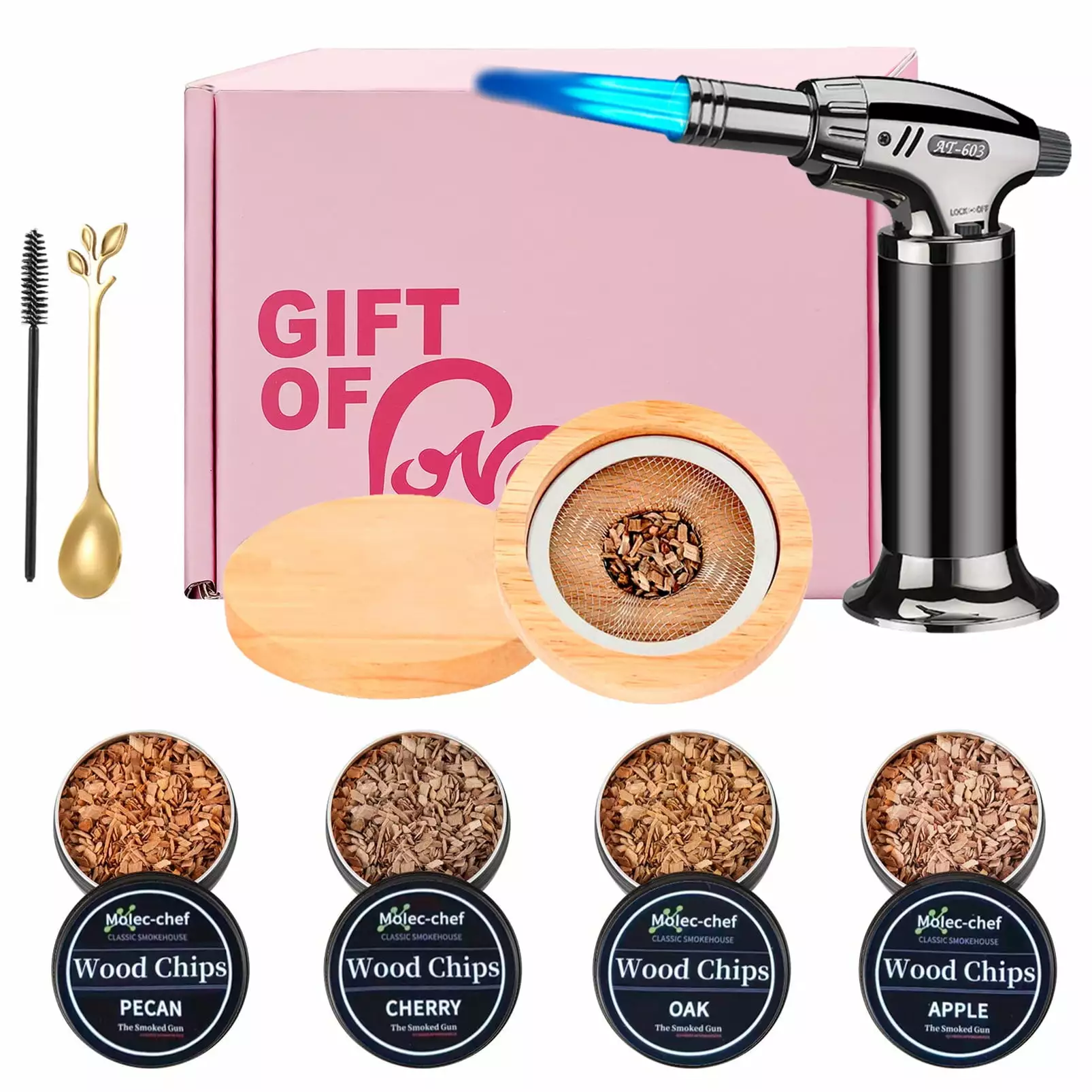 Cocktail Smoker Kit Torch and 4 Flavors Wood Chips Bourbon and Whiskey Gifts GlamourGarden