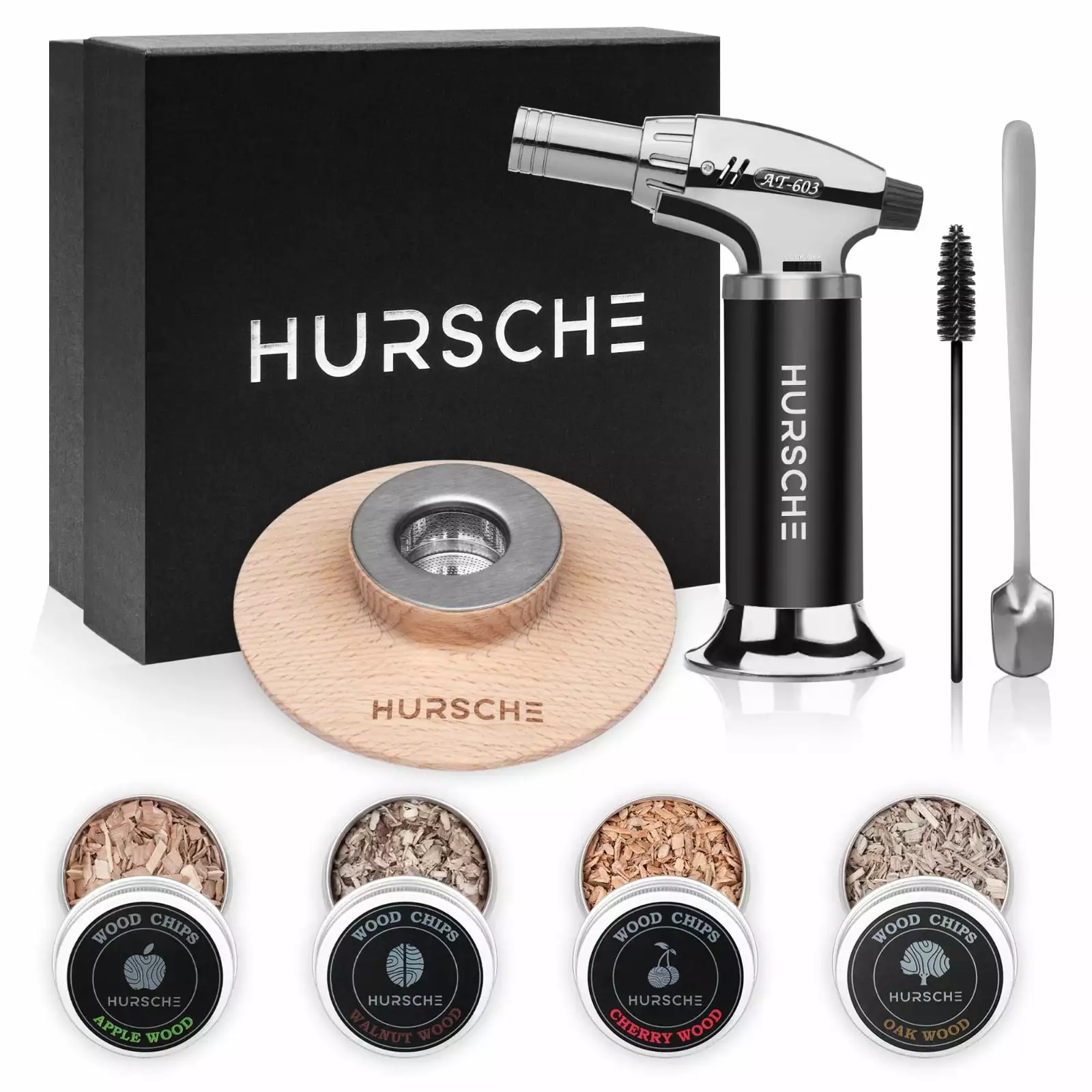 HURSCHE Cocktail Smoker Kit Torch and 4 Flavors Wood Chips Whiskey