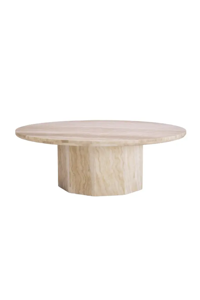 Round Travertine Coffee Table Elegant Living Room Centerpiece