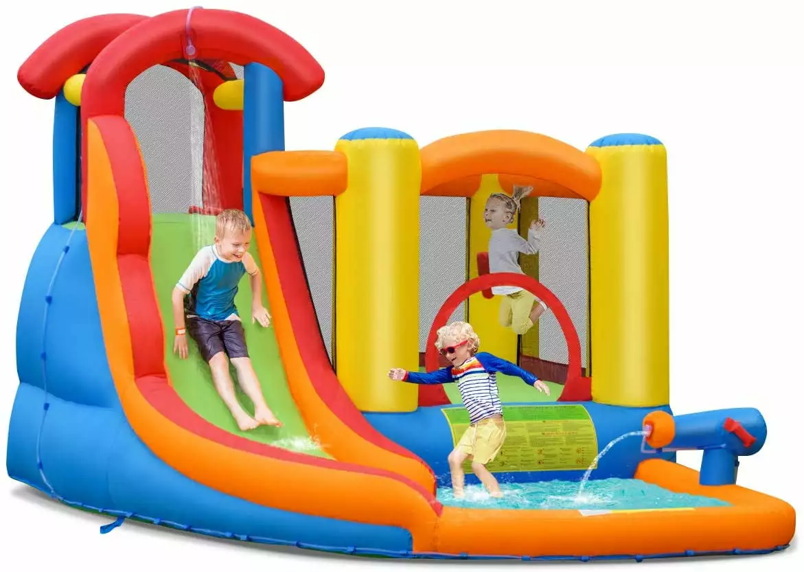 6--1 Inflatable Water Slide Bounce House Splash Pool - Blow Up Water Slides Kids Toddlers Boys Girls Backyard Family Fun