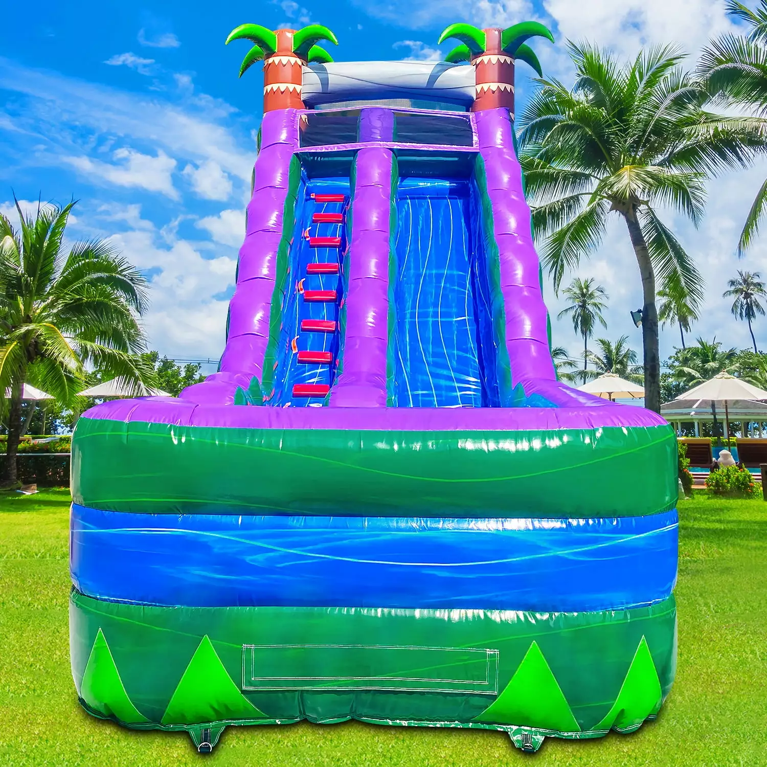 GOOSH 16 FT Purple Tropical Commercial Inflatable Water Slide Blower and Splash Pool 168