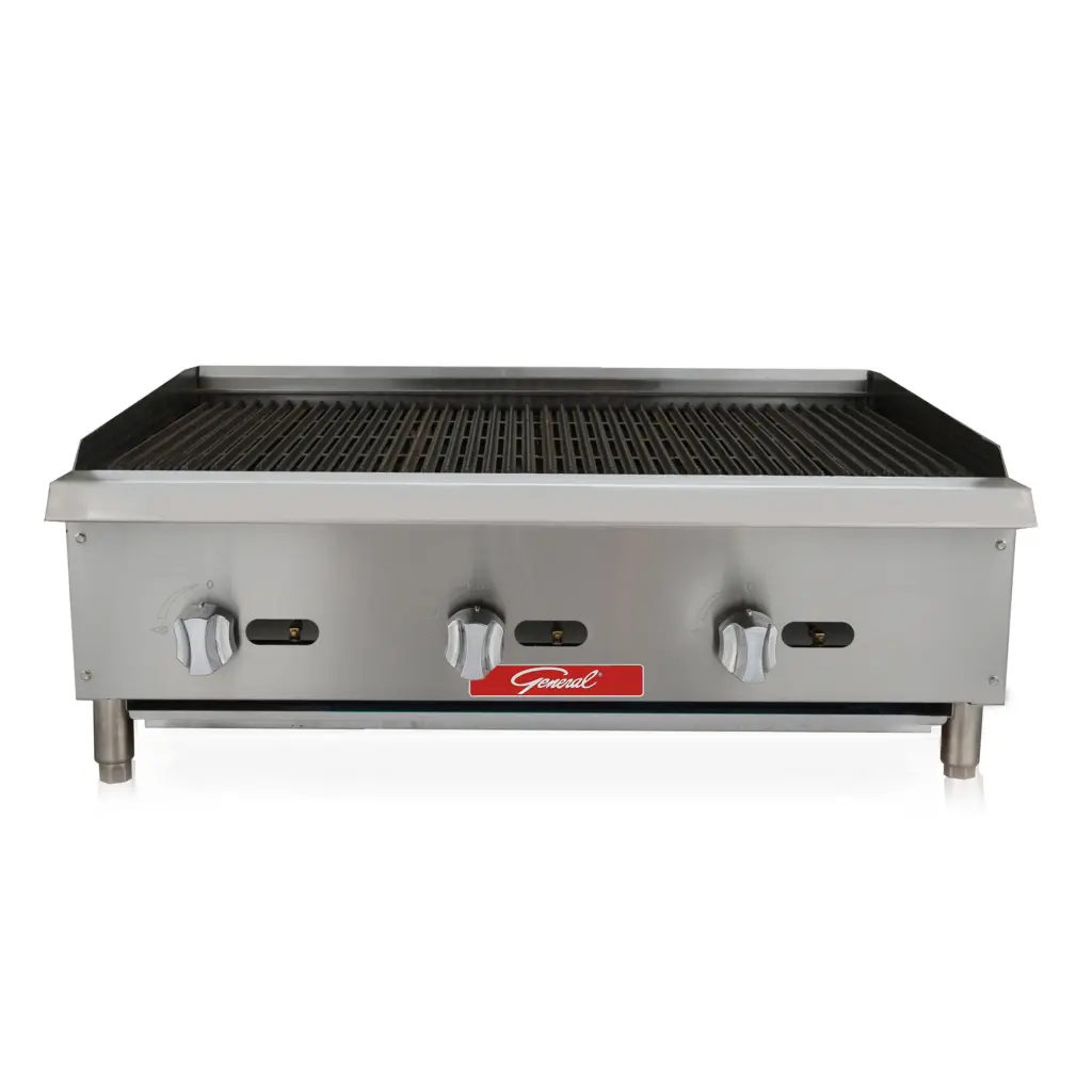 General Foodservice 24 Inch Stainless Steel Charbroiler Grill 3 Burners 105000 BTU