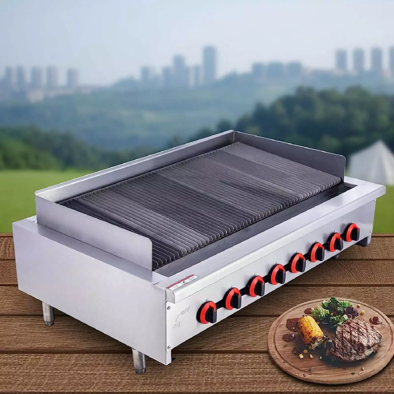 Hakka 48 Radiant Gas Charbroiler Countertop Gas Grill 8 Burners 160000 BTU