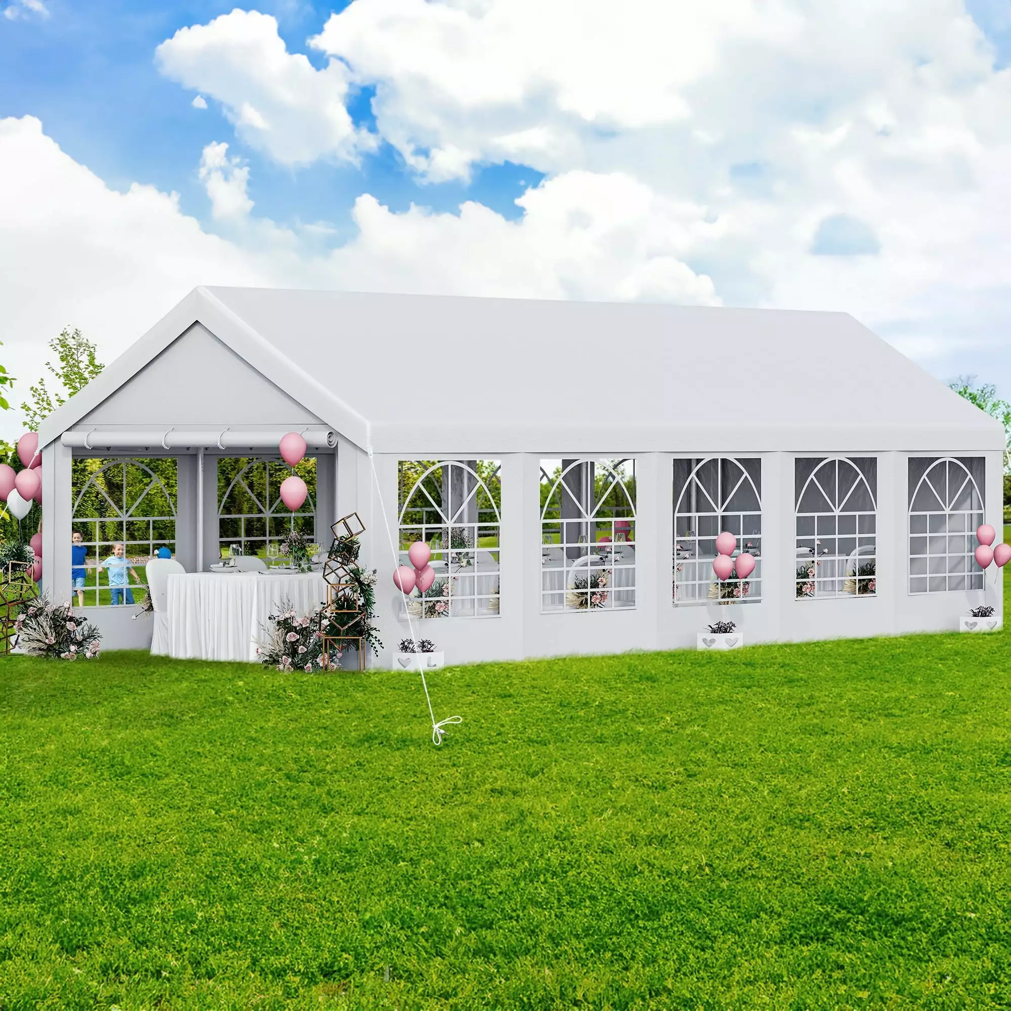 Dextrus 13x33 Heavy Duty Party Tent Galvanized Steel Frame Removable Sidewall Windows Commercial Events