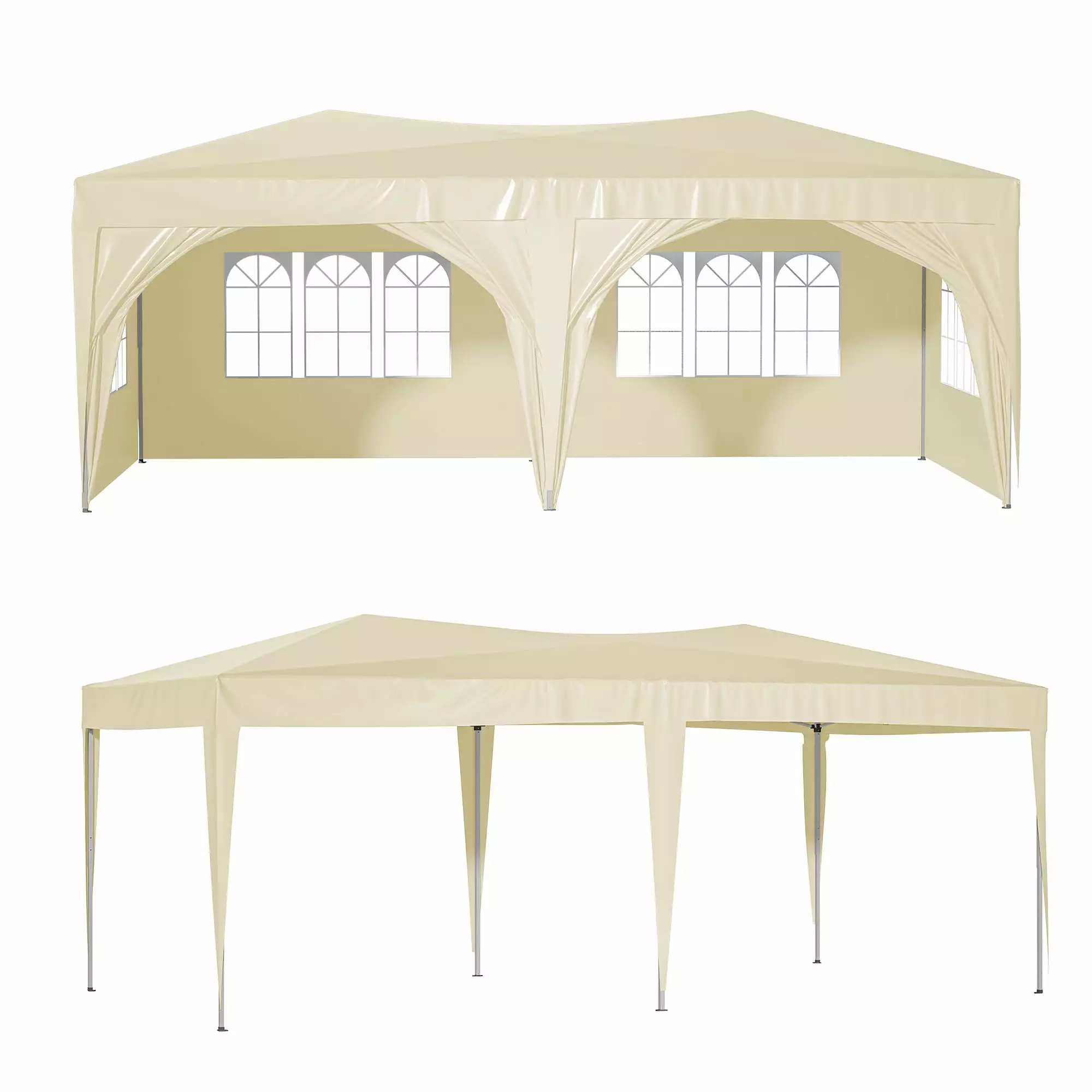 10x20 Pop Up Canopy Tent 6 Sidewalls Waterproof Commercial Tent Carry Bag and Sand Bags Beige CoSoTower