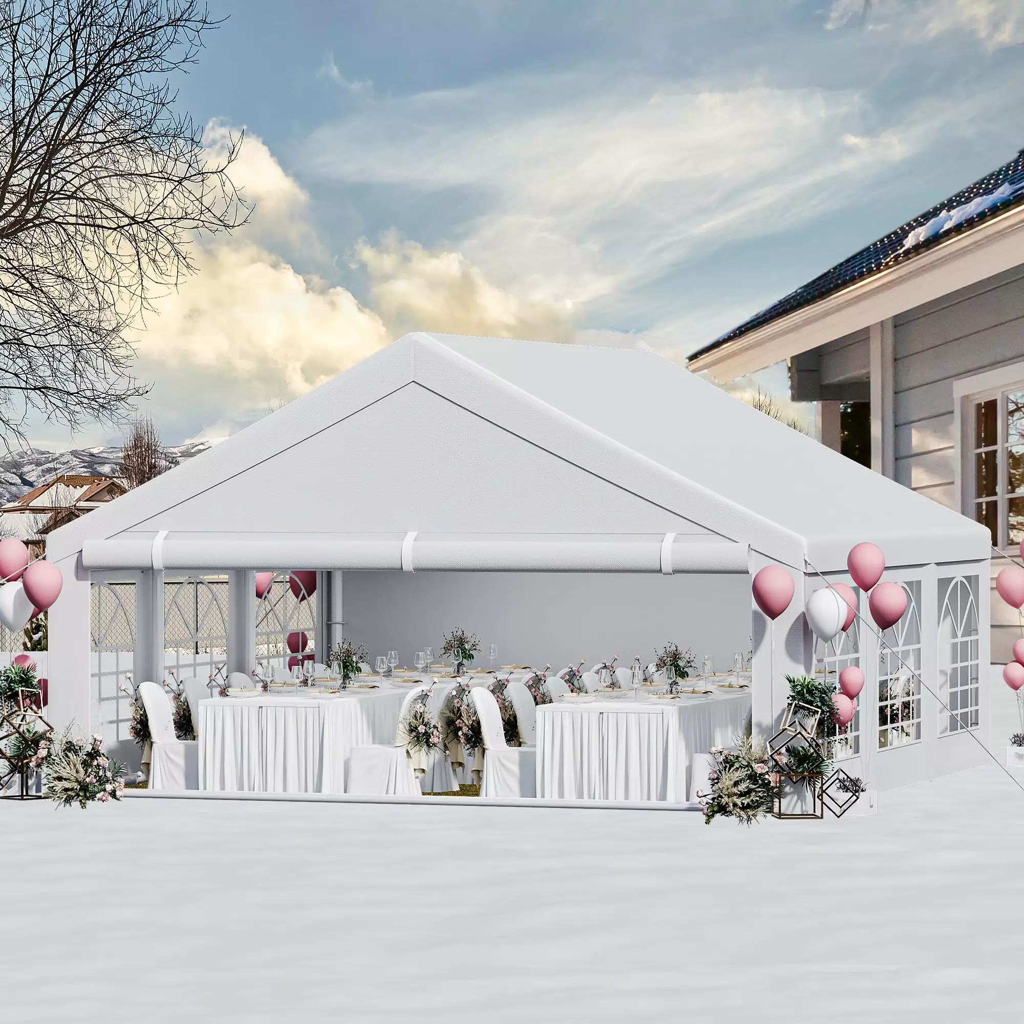 Dextrus 20x20FT Premium Outdoor Event Party Tent Galvanized Structure White Roof