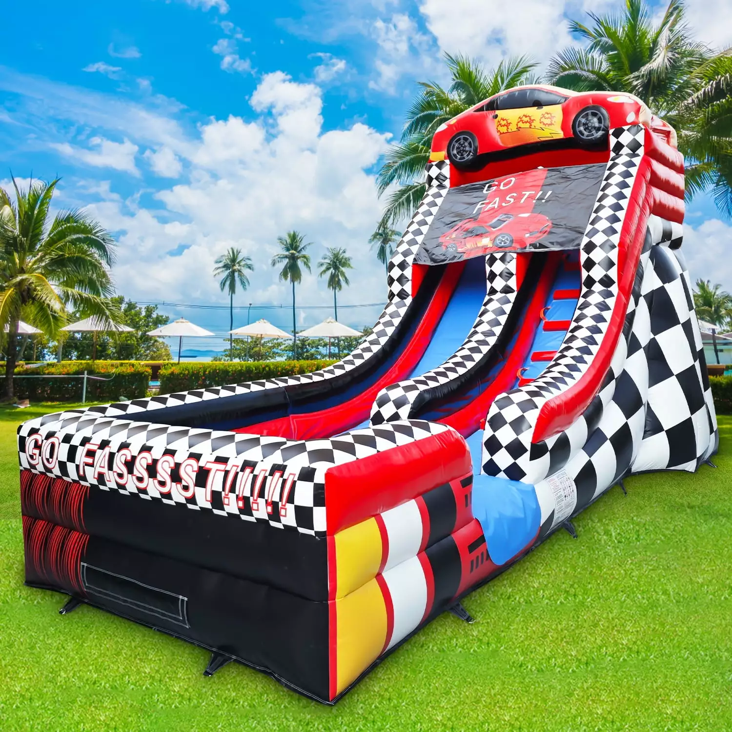 GOOSH 14.5' x 23' Car Racing Inflatable Water Slide - Commercial Grade Backyard Outdoor Fun Splash Pool 174
