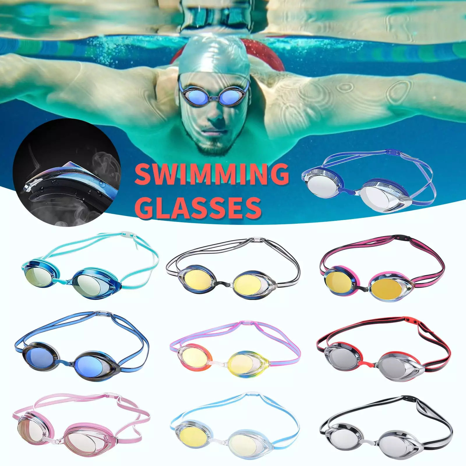 Adult Sunscreen Anti Fog Colorful Competition Swimming Goggles Must Have Household Items