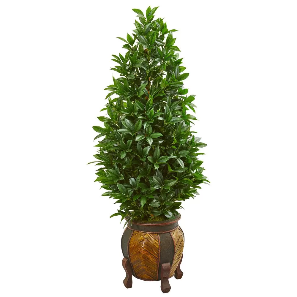 Nearly Natural 56 Inch Bay Leaf Cone Topiary Artificial Tree Decorative Planter Indoor Decor