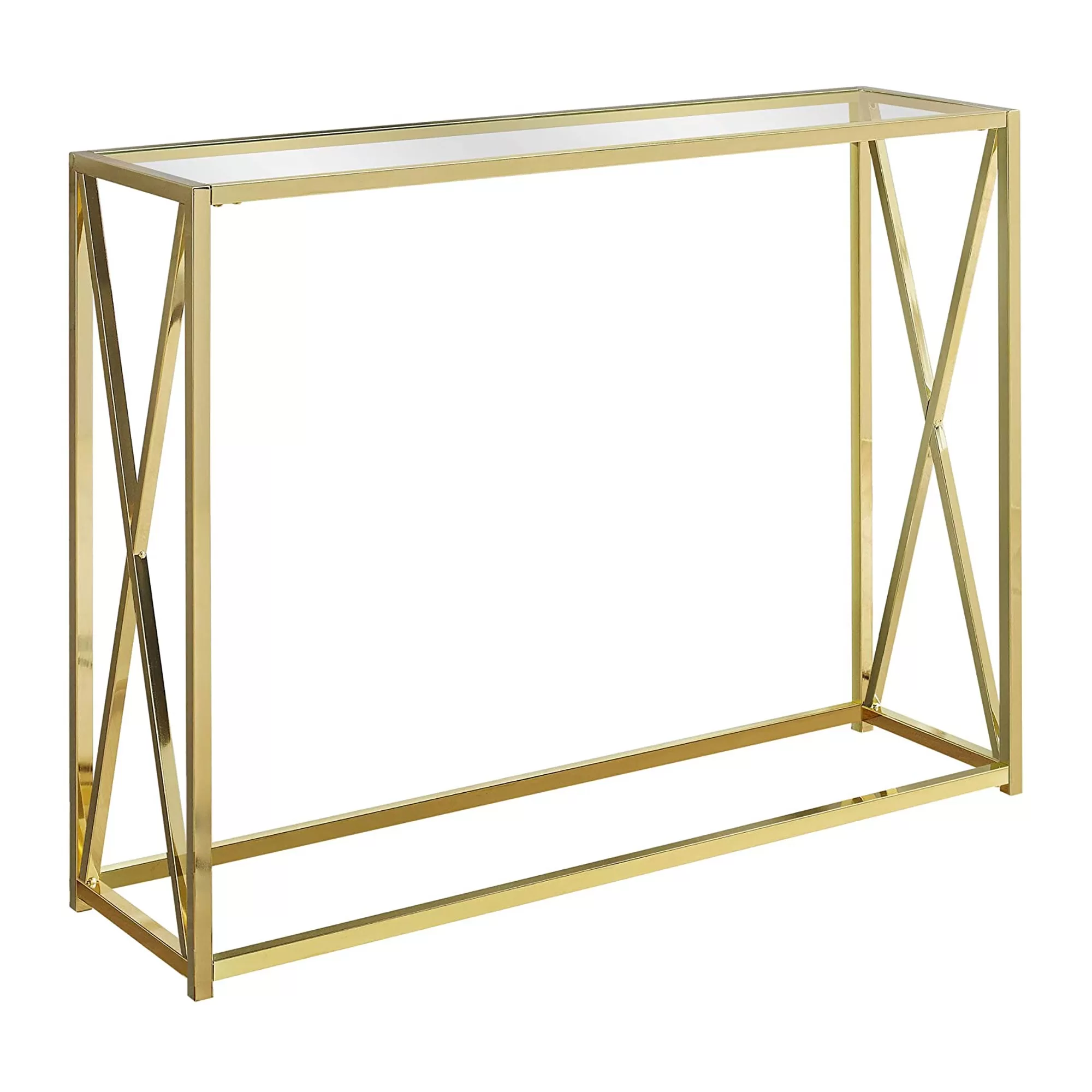 Monarch Specialties 42.25 Inch Modern Glass Top Metal Console Accent Table Gold
