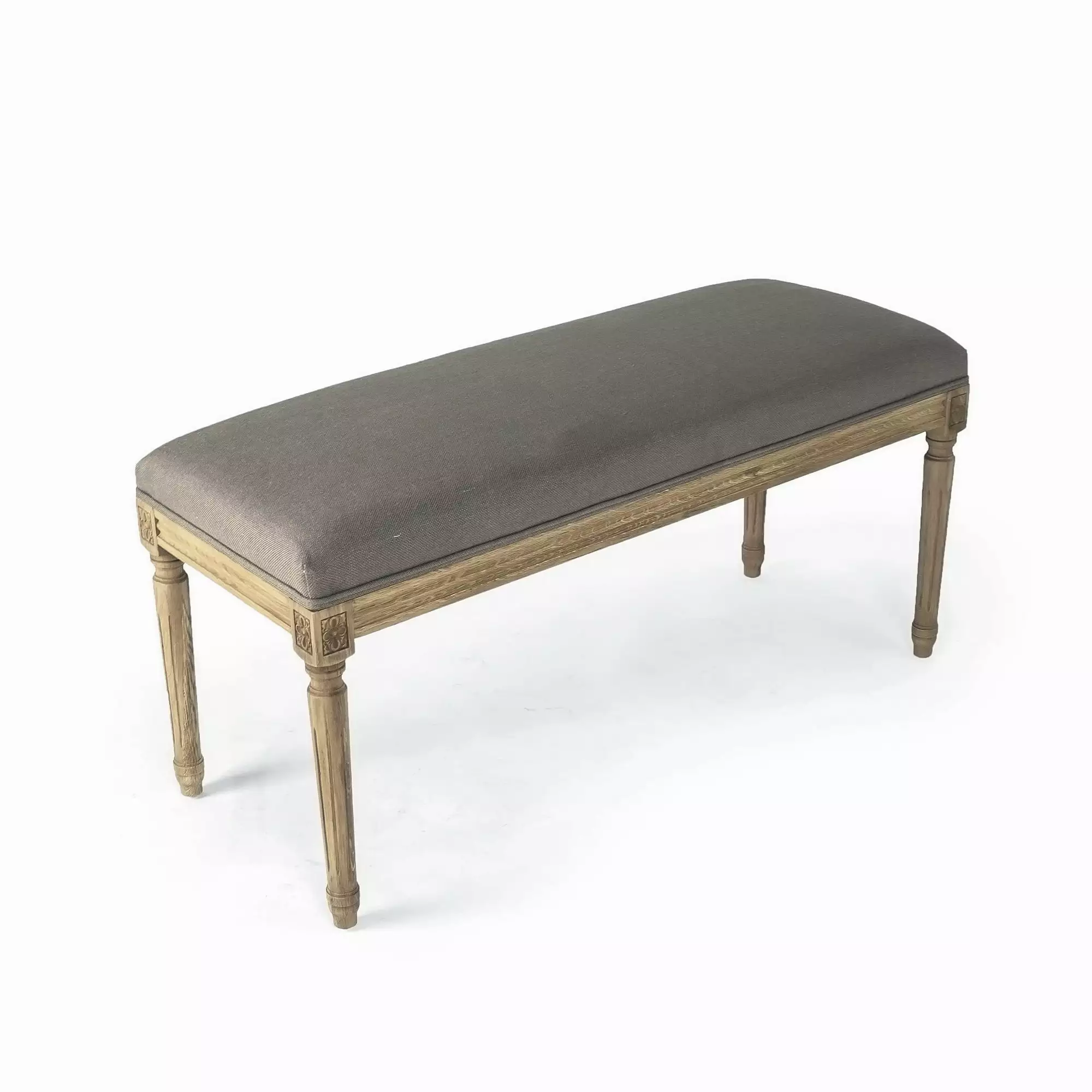 Zentique Lille Bench Gray and Brown Square Border - Contemporary Living Room Furniture Benches