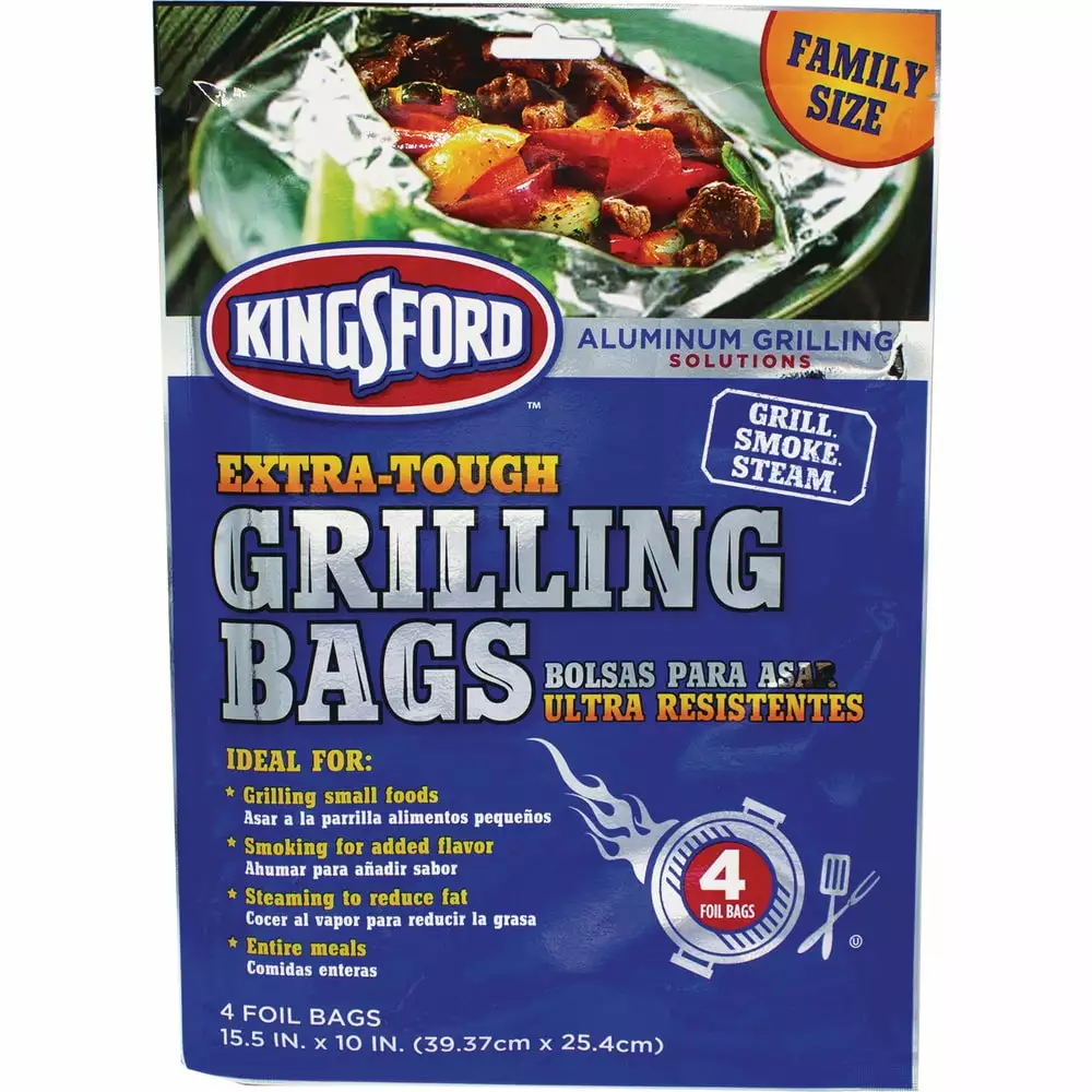 Kingsford 15.5 . x 10 . Aluminum Foil Grilling Bag 4-Count - Disposable Cooking