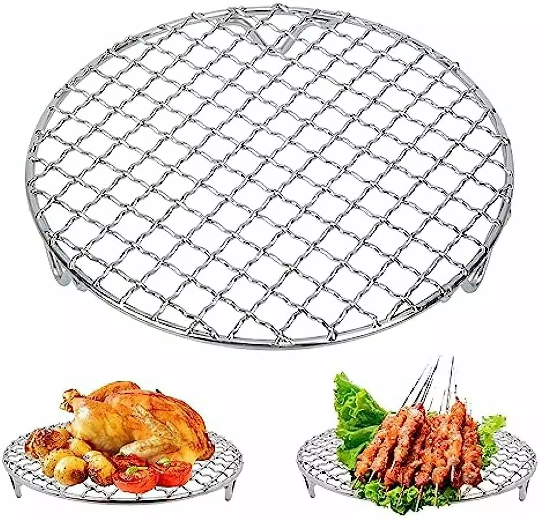 18 cm Stainless Steel Air Fryer Grill Rack Non-Stick Round Cooking Mesh BBQ Baking Drying Totowood
