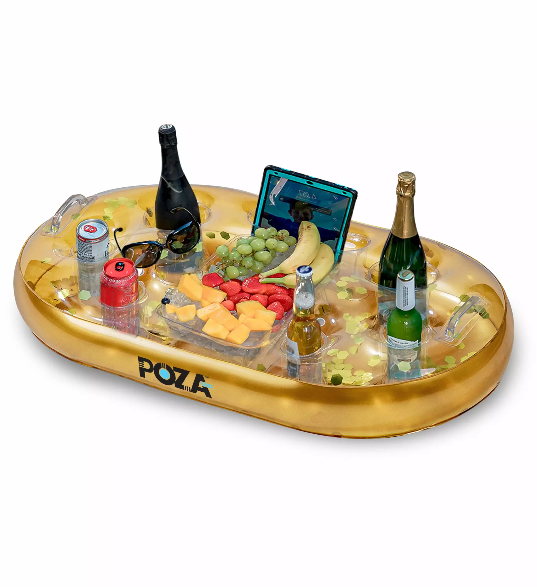 Poza Gold Inflatable Floating Cooler 8 Drink Holders Sparkly Confetti Pool Party