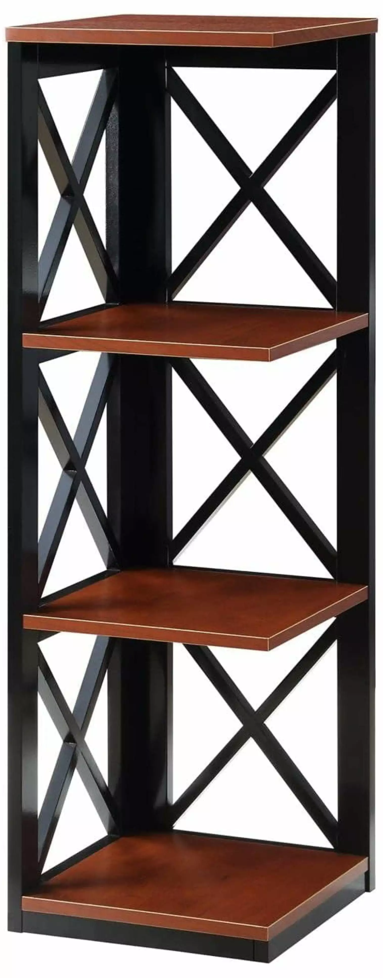 YANG97 3 Tier Corner Bookcase Cherry and Black Living Room or Office