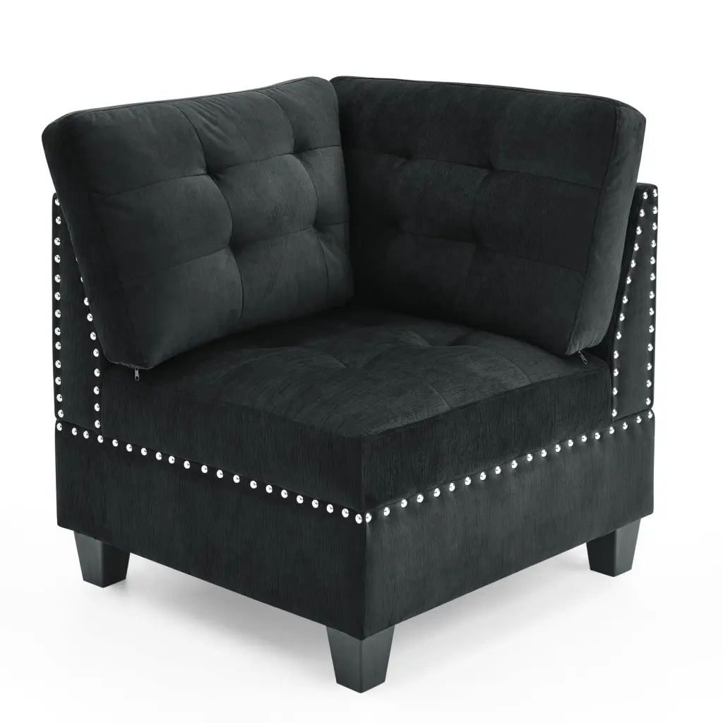 Black Velvet Corner Sofa Modular Sectional 31.5x31.5x36.5 Inches Miekor