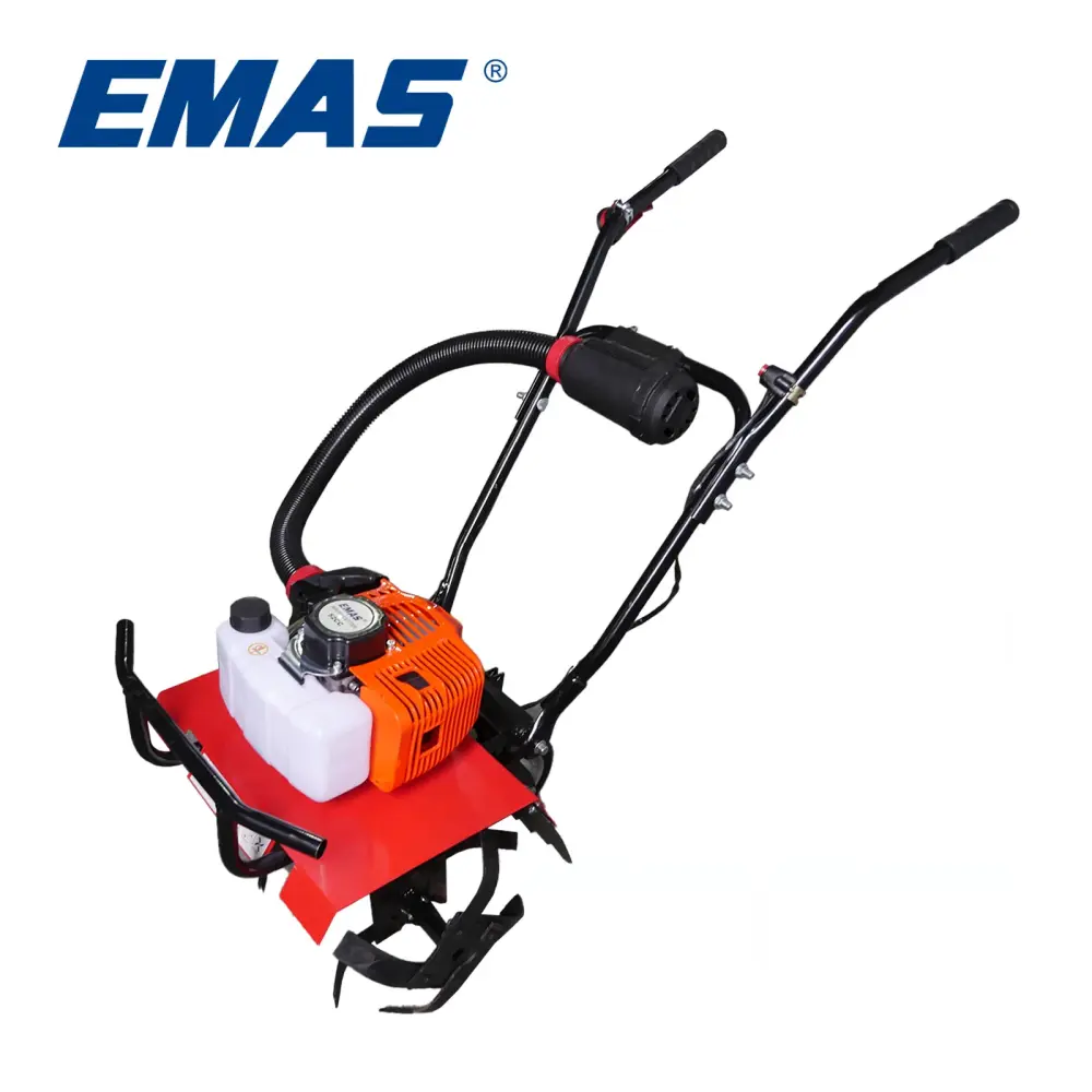 Stainless Steel Heavy Duty EMAS Farm Machinery Pocket Power Cultivator Tiller 52cc Engine Hand Push Cultivator