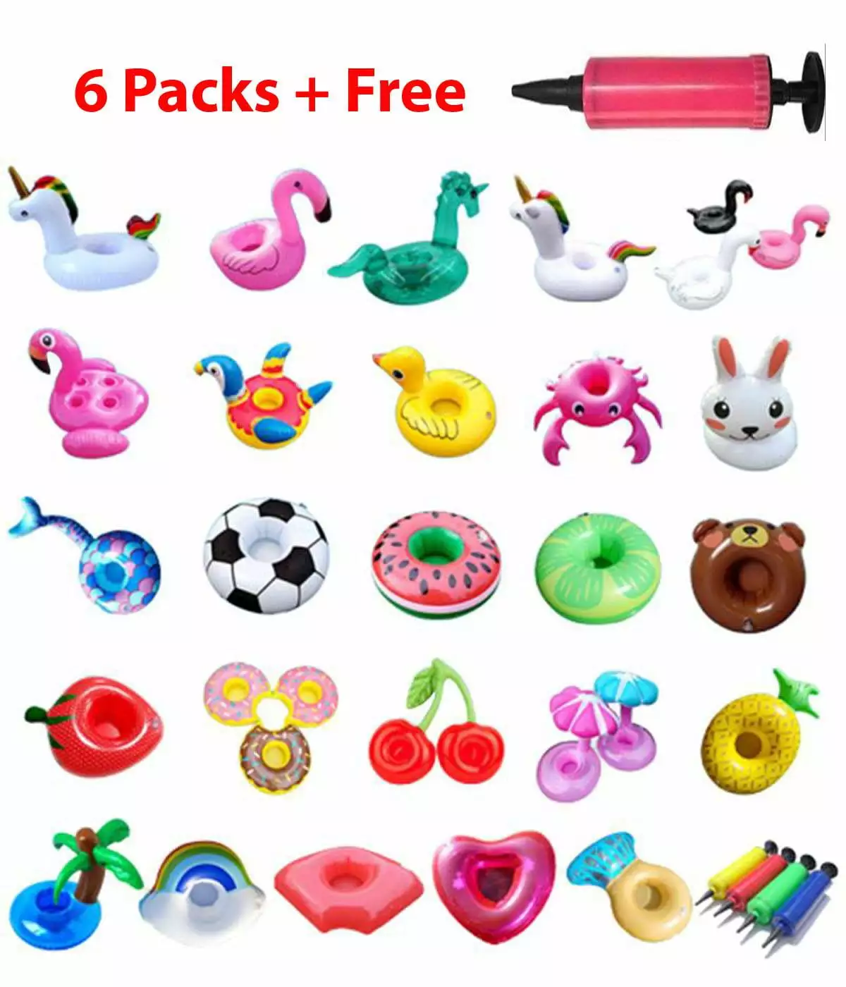 PANuYIN 6 Pack Drink Floats Inflatable Cup Holders Free Air Pump Pool Party