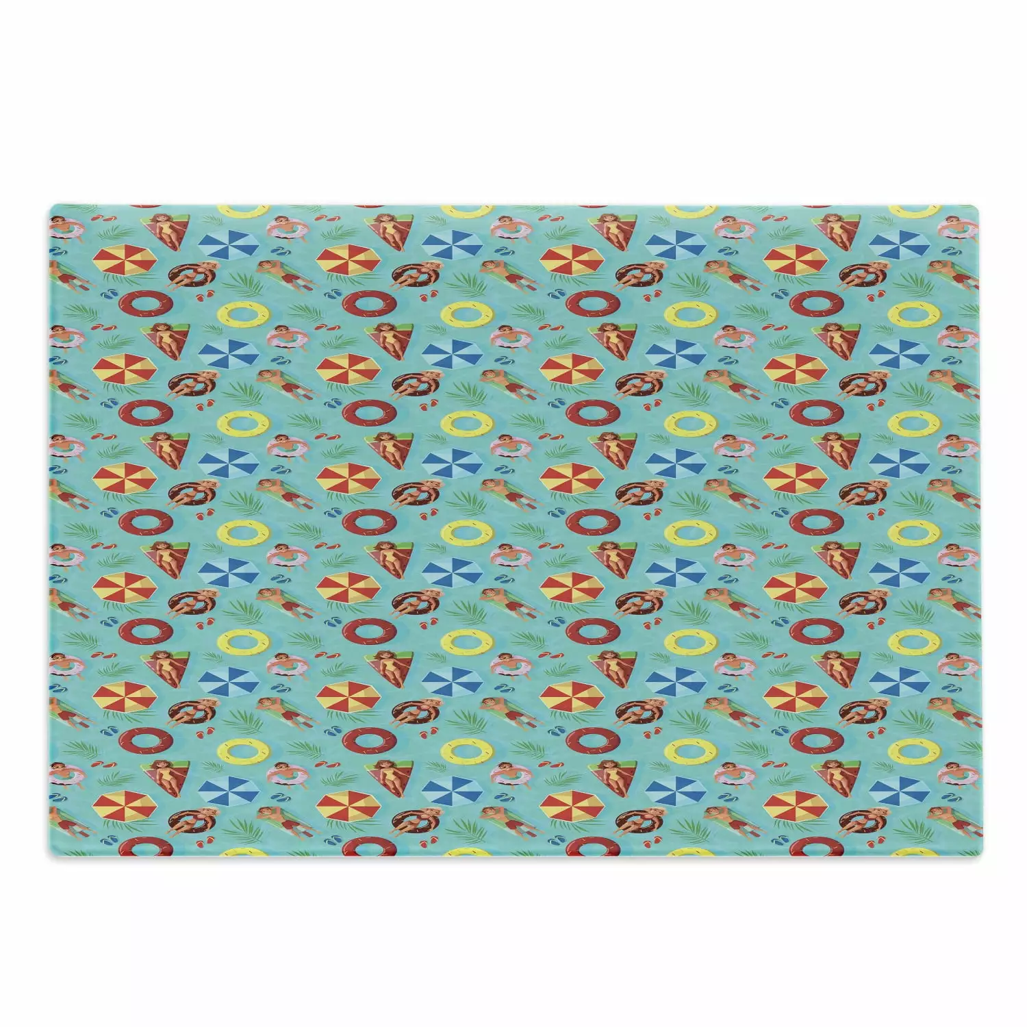 Pool Party Cutting Board Summer Swim Float Doodle Tempered Glass Serving Board 3 Sizes Ambesonne L