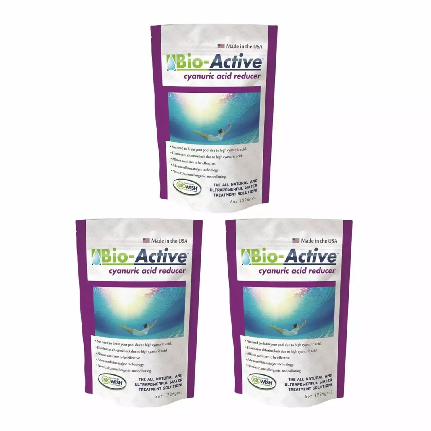 Bio-Active Cyanuric Acid Reducer Powder Pools 8 Oz 3 Pack Lowers CYA Levels 8