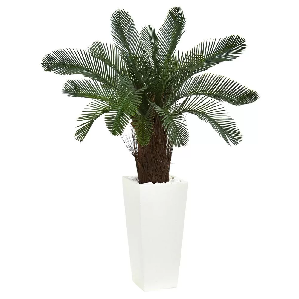Nearly Natural 40 . Cycas Artificial Tree White Tower Planter Indoor Outdoor