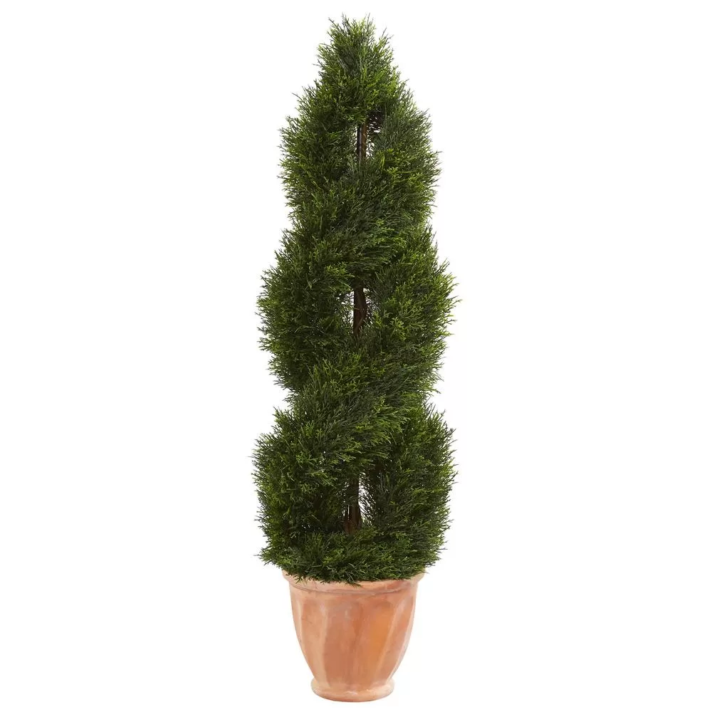 Nearly Natural 4.5-Foot Double Pond Cypress Topiary Artificial Tree Terracotta Planter