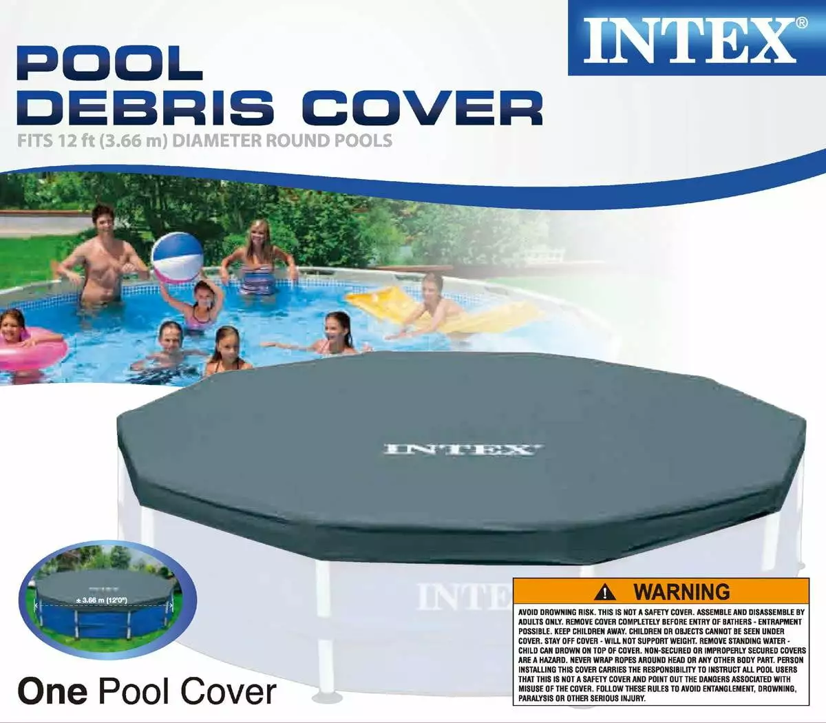 Intex 12-Foot Round Metal Frame Above Ground Swimming Pool Debris Cover Blue
