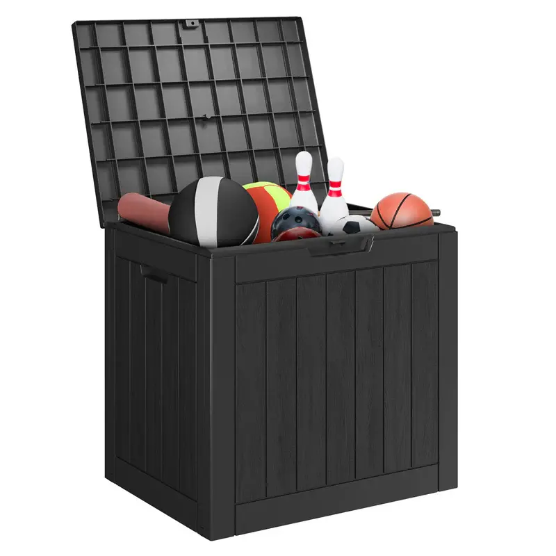 31 Gallon Woodgrain Resin Deck Box – Water-resistant & Lockable Storage Patio, Balcony & Garden Tools