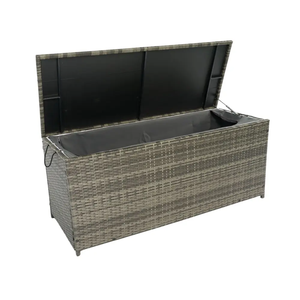 Outdoor Storage Box, Wicker Patio Deck Boxes Lid, Outdoor Cushion Storage Kids Toys, Pillows, Towel, Wicker Drainage Holes